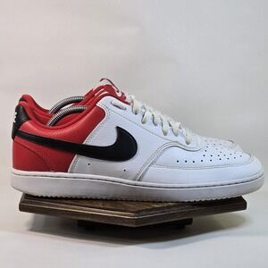 Nike Court Vision Low Shoes Mens Size 10.5 White Black Red Leather DH0851-100